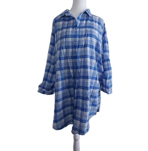 RB Sellars Blue Check Sz 22 Button Up 3/4 Sleeve Long Cotton Shirt Pleated - Imagen 1 de 6