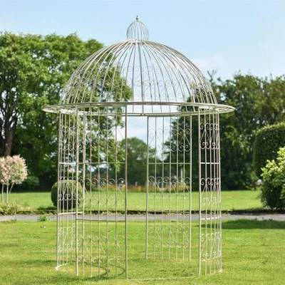 Deluxe Wrought Iron "Alaina" Champagne Powder Coated Garden Gazebo - Cream - Image 1 of 4