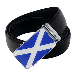 Mens Ratchet Leather Belt Scottish Flag Designer Automatic Sliding Buckle Q70 - Picture 1 of 36