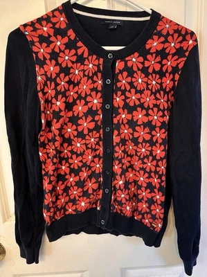Suéter para mujer TOMMY HILFIGER con botones floral rojo y azul oscuro talla M mediano usado en excelente estado Foto 1 de 4