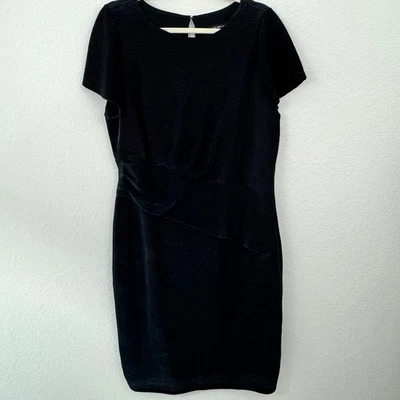 Lane Bryant Womens Sheath Midi Dress Size 14 Shimmer Ruched Short Sleeve Black - Image 1 of 4