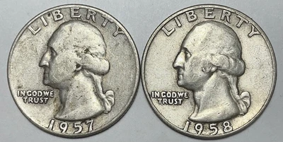 1957-D and 1958-D Washington Quarters 90% Silver - Image 1 of 4
