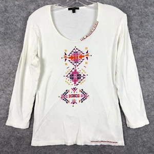 Reba Shirt Damen groß weiß bestickt Boho 3/4 Arm Southwest Festival Oberteil - Bild 1 von 11