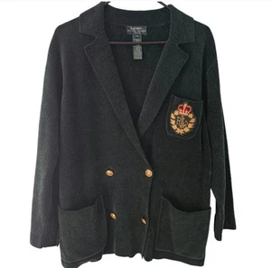 Ralph Lauren VTG 1980 Chenille Double Breasted Crest Blazer Cardigan Sweater SP - Picture 1 of 6