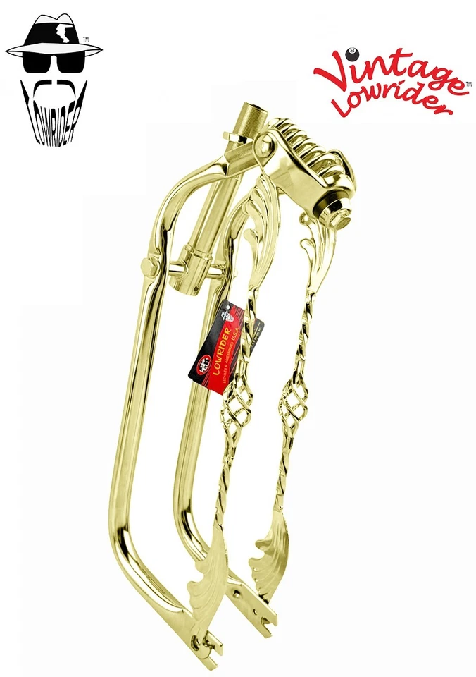 Vintage Lowrider 20" Bent Leg Springer Gold Fork w/Wing Bird Cage Twisted Bars - Image 1 of 1