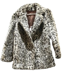 Women’s White Black Faux Fur Fashion Coat Medium With Pockets Satin Lining - Picture 1 of 7