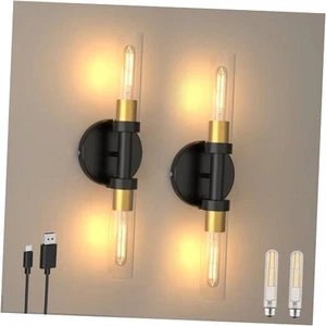 Rechargeable Battery Operated Wall Sconce Set of 2, Dimmable Wall Light with - Picture 1 of 7