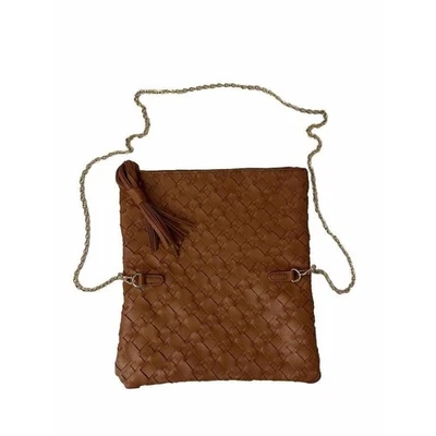 Urban Expressions Weaved  Convertible Clutch- Crossbody Bag Vegan Leather Chain - Image 1 of 4