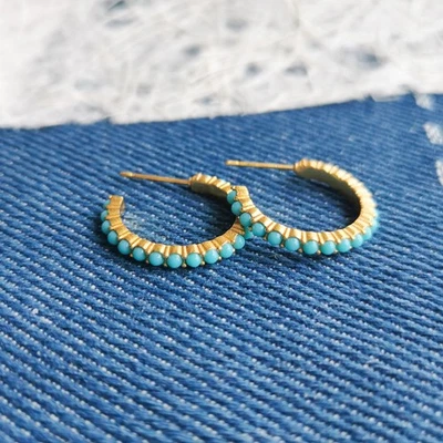Julie Vos Turquoise Blue Juliet Small Hoop Earrings Gold - Image 1 of 3