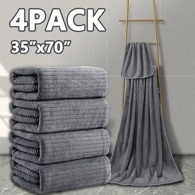 Conjunto de 4 toalhas de banho extragrandes de lã coral para banheiro absorvente toalha de banho - Imagem 1 de 4