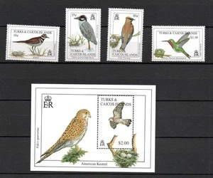 Turks & Caicos 1993 set Birds/Falcon stamps (Michel 1136/37+1141/42+Bl.132) MNH - Picture 1 of 1