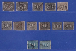 Brasilien Lot 13 Werte Ziffern Ziegen- und Katzenaugen / verticais 1847 gestemp. - Bild 1 von 2