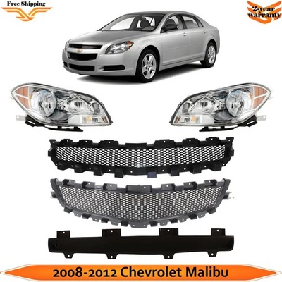 Front Grille Assembly & Headlights Kit For 2008-2012 Chevrolet Malibu Foto 1 de 4