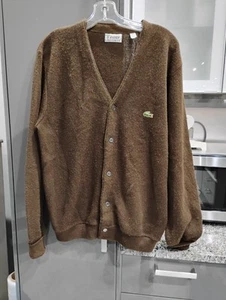 Cárdigan vintage Izod Lacoste marrón con botones talla grande años 70 abuelo - Imagen 1 de 9