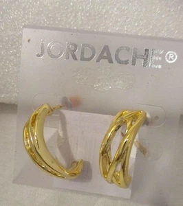 Vintage 1990s Jordache Gold Tone Half Hoop Earrings Pierced Posts 1/4" x 7/8" - Picture 1 of 3