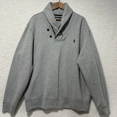 Polo Ralph Lauren Gray Shawl Neck Zip Pony Logo Pullover Sweater Size XXL/TTG - Image 1 of 4