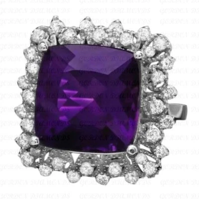Alianza enchapada en oro blanco de 18 quilates de amatista natural y diamantes de corte cojín de 6,30 quilates Foto 1 de 4