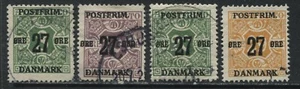 Denmark 1918 4 different stamps 8 ore and 29 ore overprinted 27 ore used - Picture 1 of 1