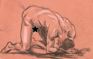 Antico vecchio disegno a matita originale uomo nudo sdraiato 1901 - Foto 1 di 8