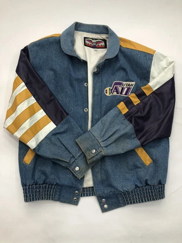 Utah Jazz Leather Denim Jacket Vintage JH NBA Size SMALL very rare Cover
