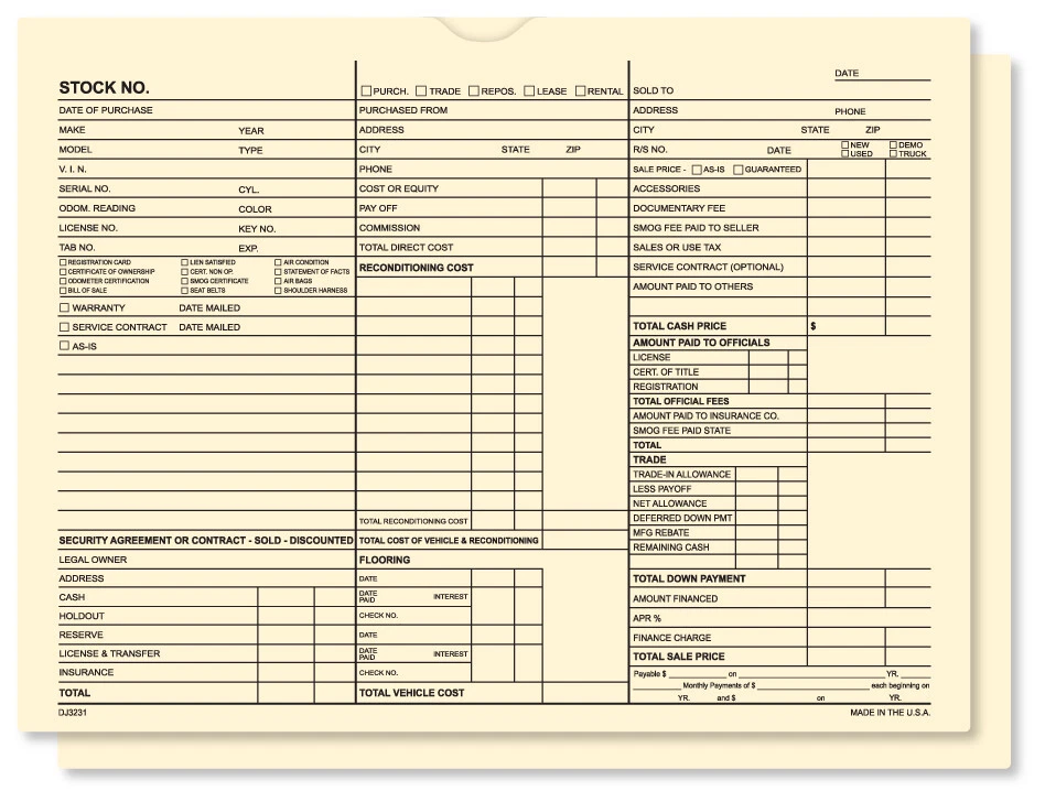 3-in-1 Buff 9" x 12" Vehicle Car Dealer Deal Jackets Envelopes (Package of 100) - Image 1 of 1