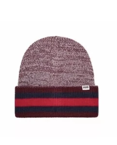 Victoria's Secret VS PINK Beanie One Size Deep Ruby Maroon Red Stripe Hat EUC. - Picture 1 of 3