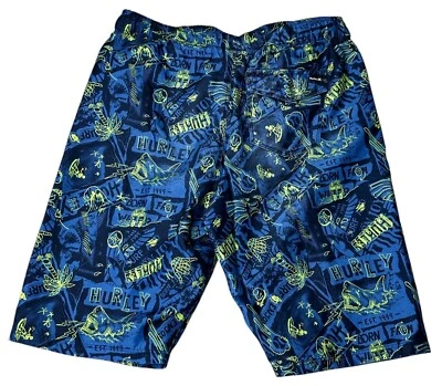 Hurley Boys Swim Shorts 14/16 Blue Shark Graphic 100% Polyester Quick Dry - Image 1 of 4