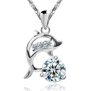 Beautiful Dolphin Pendant 925 Sterling Silver Chain Necklace Women's Jewellery. - Picture 1 of 7