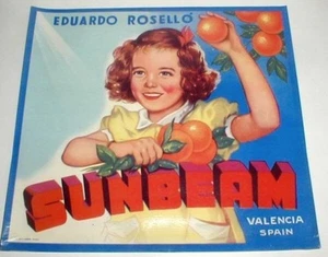 1940s Little Red Head Girl Sunbeam Spain Crate Label - Picture 1 of 1