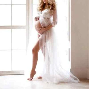 Langes Kleid für Schwangerschaft Fotografie Babyparty Kleider Frauen Fotoshooting Kleider - Bild 1 von 12