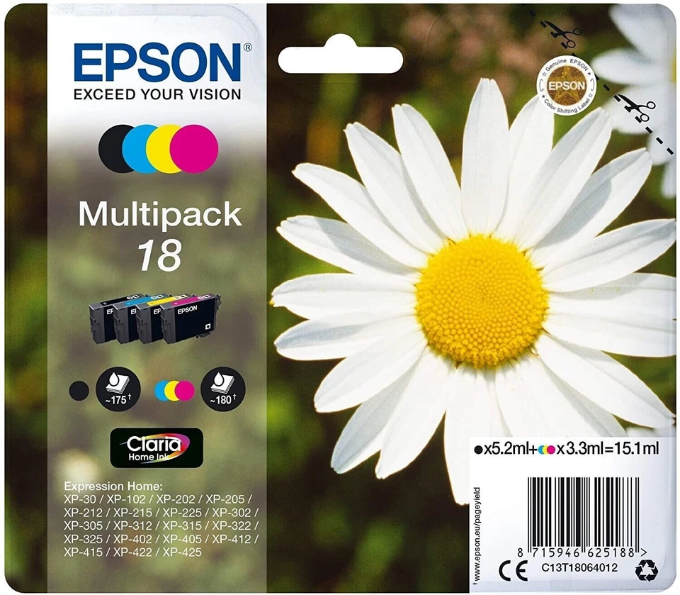 CARTUCCIA EPSON 18 MARGHERITA ORIGINALE MULTIPACK COLORI Claria Home C13T180640