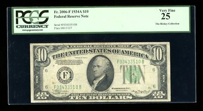 DBR 1934-A $10 FRN Atlanta Fr. 2006-F PCGS 25 Serial F03433510B - Image 1 of 2
