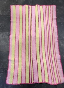 Handmade Afghan  New Pink w/ Yellow White Stripes Blanket Throw Granny 24x48 - Picture 1 of 6