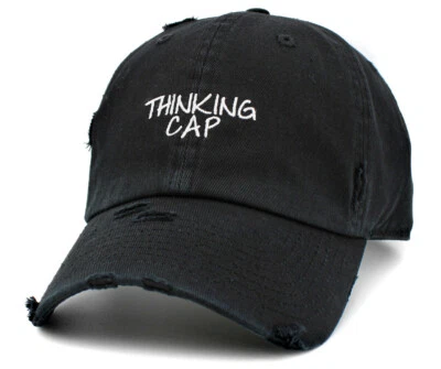 Thinking Cap Vintage Adjustable Black Distressed Hat by KB Ethos  - Image 1 of 3