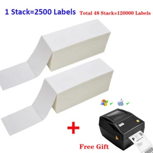 120000 Fanfold 4x6 Direct Thermal Shipping Barcode Labels For Zebra 2844+Printer - Picture 1 of 8