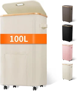 Laundry Basket with Wheels, Dirty Clothes Hamper on Wheels, Rolling Tall Laundry - Picture 1 of 7