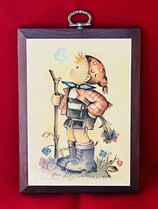Vintage Hummel Original Print Boy Hiking Wooden Wall Hanging Plaque 1981 - Picture 1 of 3
