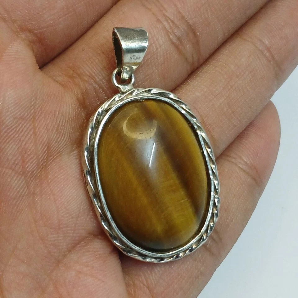 Collar Vintage 800 Plata Hecho a Mano con Ojo de Tigre - Joyería Étnica Foto 1 de 4