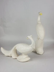 Vtg MCM Ceramic Pheasant Peacock Spatterware Figurines Set of 2 - Picture 1 of 6