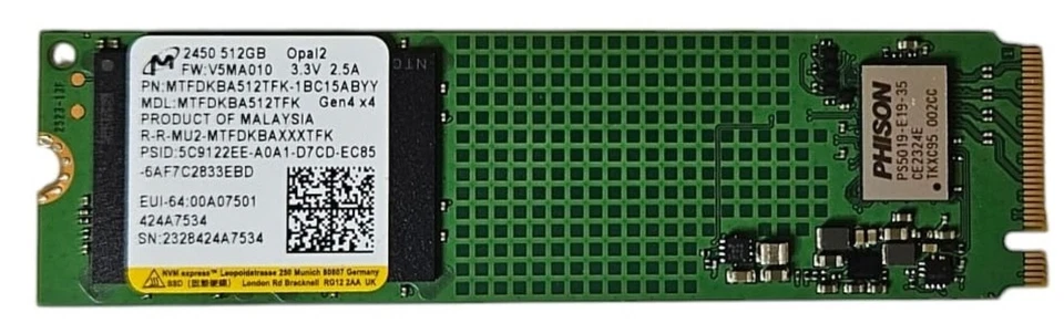 512GB SSD NVME Micron 2450 PCIe Gen4 M.2 2280 - Bild 1 von 1
