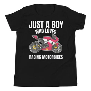 Just A Boy Who Loves Racing MotorBikes Motorbike Lover Youth T-Shirt - Picture 1 of 5