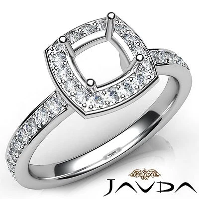 Halo Pave Set Cushion Cut Semi Mount Diamond Engagement Ring Platinum 950 0.45Ct - Image 1 of 4
