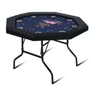 Poker Table 8 Player Octagon Foldable Casino Blackjack Texa Holdem Game Black 48 - Picture 1 of 19