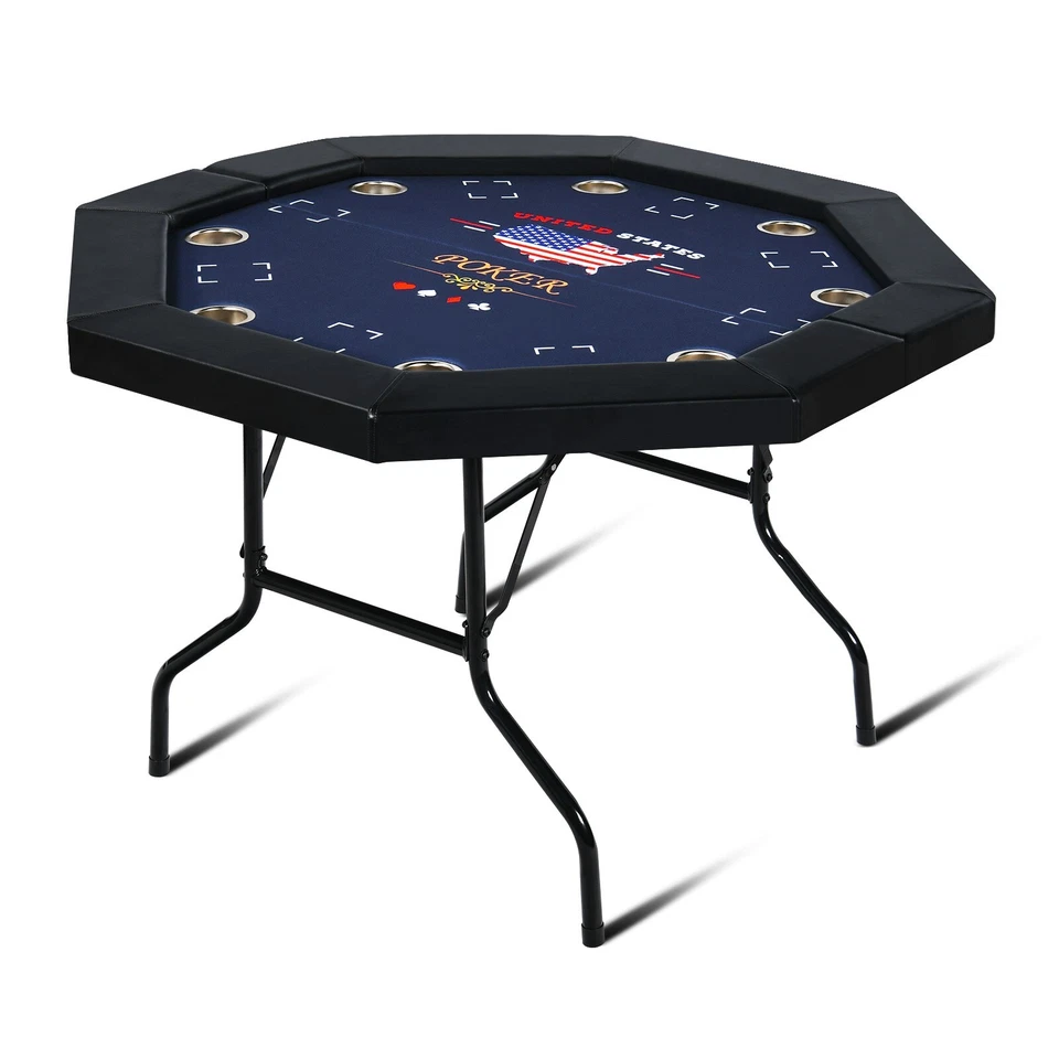 Poker Table 8 Player Octagon Foldable Casino Blackjack Texa Holdem Game Black 48 - Image 1 of 4