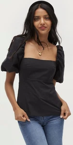 Hill House Matilda Top Black Taffeta Empire Waist Puff Sleeve NWT $128 Size XL - Picture 1 of 11
