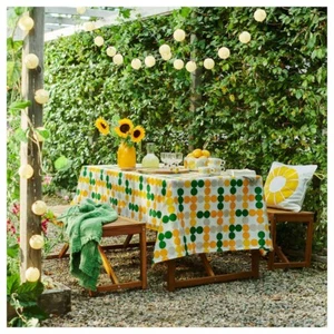 IKEA BROGGAN Tablecloth Cotton Wipeable/Dot Pattern Green Yellow Grey FUN 57x94 - Picture 1 of 7