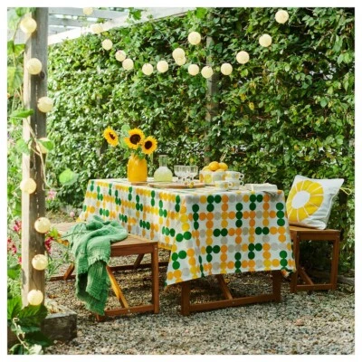 IKEA BROGGAN Tablecloth Cotton  Wipeable/Dot Pattern Green Yellow Grey FUN 57x94 - Image 1 of 4