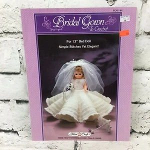 Vintage 1986 Fiber Craft #FCM144 Bridal Gown To Crochet For 13” Bed Doll - Picture 1 of 3