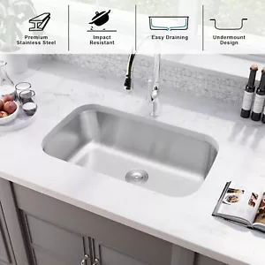 32" x 18 x 9 Classic Pro Undermount Kitchen Sink, Single Bowl Stainless Steel - Picture 1 of 8