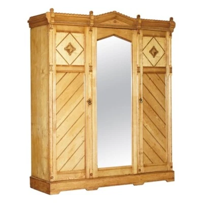 VICTORIAN ASH AESTHETIC MOVEMENT WARDROBE BUILT IN CAMPAIGN CHEST OF DRAWERS - Image 1 of 4